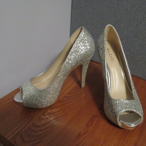 Aldo  - Silver Sparkle Heels Size 8 - Picture 1 of 6